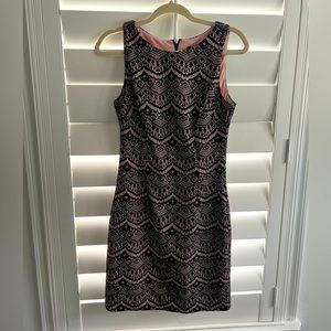 Guess cocktail dress. Size 4. Black lace overlay with blush underneath.